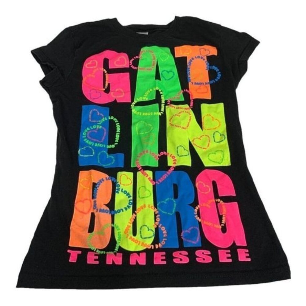 Gatlinburg Tennessee Neon Graphic Black T-Shirt Size Small 100% Cotton